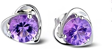 Pomelo Women Earring 925 Sterling Silver Heart Shape Purple Crystal Diamonds Ear Clips