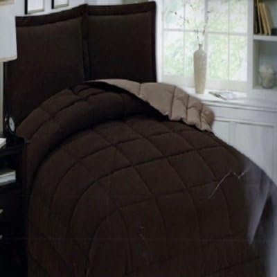 Lizo Reversible Duplex Skin Chocolate/Taupe Queen Size Down Alternative Comforter Set 87"x94" 100% Polyester