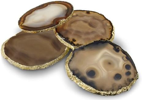 RabLabs Brown Brazilian Agate Coasters Edged in 24K Gold by Anna New York