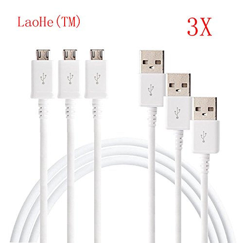 LaoHe(TM) 3 Pack High Quality Micro USB Data Cable [3.2 feet] for Samsung Galaxy S4 S3 S2 I9500 I9300 I9100/ Galaxy Note 1 2 Note I II, Nokia Lumia, Google Nexus 10, Google Nexus 4, Samsung Galaxy Note, Samsung Galaxy Tab, Google Nexus 7, Windows Phones, LG HTC Blackberry Sony, Android Tablets, and Android Phones (White)