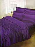 Purple Satin Double Duvet Cover, Fitted Sheet and 4 pillowcases Bedding