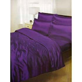 Purple Satin Double Duvet Cover, Fitted Sheet and 4 pillowcases Bedding