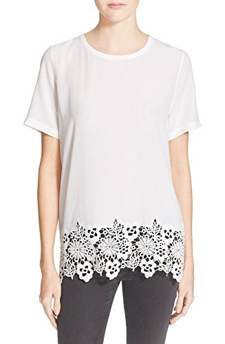 [エキプモン]EQUIPMENT 'Riley' Crochet Lace Silk Tee Bright White