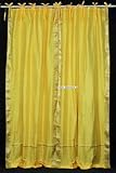 Yellow Tie Top / Ribbon Top Purple Silk Sari fabric Drapes, Panels, Curtains Curtain Length: 84 Inches