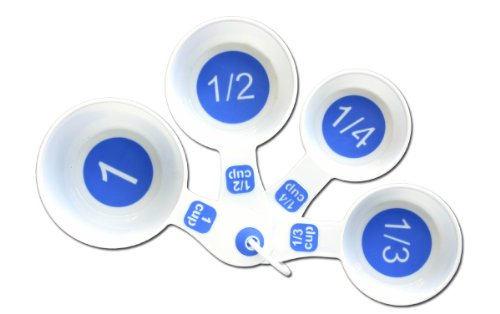 Chef Craft 21459 4-Piece Plastic Measuring Cups, White with Blue, 6.375-Inch