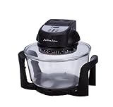 Andrew James 12 LTR Black Premium Digital Halogen Oven Cooker + Easily Replaceable Spare Bulb + 2 YEAR WARRANTY + 128 Page Recipe Book - Complete With Extender Ring (Up to 17 Litres) Lid Holder, Baking Tray, Steamer Tray, Skewers, Low and High Racks