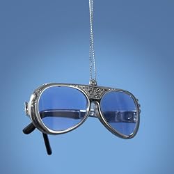 3.75" Silver Elvis Presley Retro Sunglasses Christmas Ornament