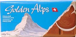 "PRALINE" (Chocolate) "SWITZERLAND", Packaged in Foil and Paper, 100g. "Golden Alps" (Pack of 20 pieces).