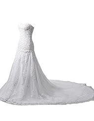 A-line Sweetheart Polyester/Tulle Applique Lace-Up Fitted Corset   Waistline Wedding Dress  with a Court Train 