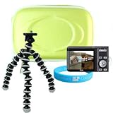 Hard Light Green Camera Zip Case for Panasonic Lumix DMC FX150, FX30, FX33, FX35, FX37, FX500, FX55 + Ultra Flex Tripod + Screen Protector + Wisdom * Courage Wristband