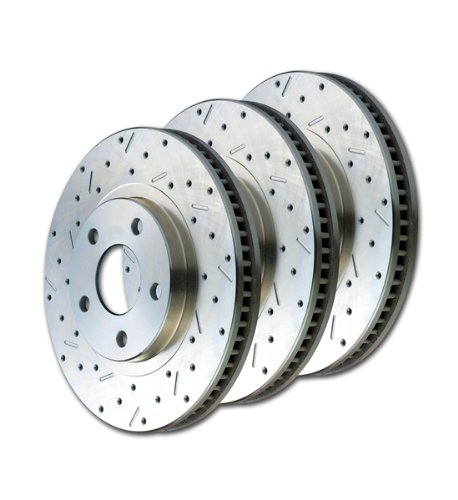 SSBC 23480AA3L Drilled Slotted Plated Front Driver Side Rotor for 1993 Mustang Cobra Model with Rear Disc