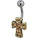 Pugster Belly Button Rings Gold Champagne Crystal Celtic Cross Easter Holiday Belly Navel Ring Body Jewelry