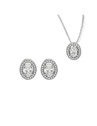 BRI Jewelry Sterling Silver 1 Large Cz W/ Clear Micropave Cubic Zirconia Set - Pendant - Earring
