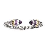 14K Yellow Gold and Sterling Silver Amethyst Cuff