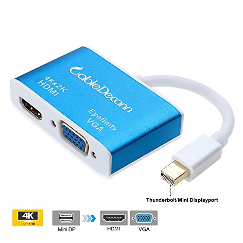 CableDeconn Aluminum Multi-Function Thunderbolt Mini Displayport 1.2 to HDMI 4K& VGA Converter Adapter Cable for Apple Macbook Pro air, iMac Surface pro2 3 4 Mini DP to HDTV Eyefinity VGA Adapter