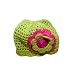 Hand Crocheted Flower Beanie Hat for Baby Girl 1-3 Years. - Green and Fuchsia Flower