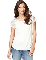 Indigo Collection Cotton Rich Rear Lace Top with Linen