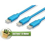 Budget&Good Lightning to USB Data Transfer Charging and Syncing Cable for iPhone 5 and above and Mini, iPod Touch - Blue (3-Pack 6ft)