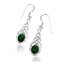 Sterling Silver Celtic Knot Emerald Green CZ Hook Earrings