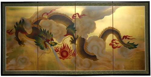 Oriental Furniture Great Chinese Lunar Asian Graduation Gift Idea, 36 by 72-Inch Sky Dragon Gold Leaf Wall Art Screen