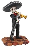 Skeleton Skull Black Mariachi Band Trumpet Statue Figurine