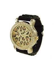 Geneva Platinum 12781712 Womens Rhinestone-accented Cheetah Silicone Watch-BLACK