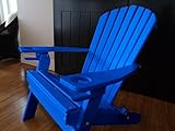 NEW DELUXE 7 SLAT BLUE Poly Lumber Wood Folding Adirondack Chair with 2 CUP HOLDERS- Amish Made USA