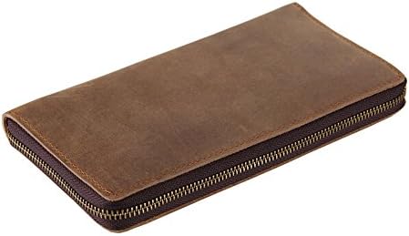 CLINF Large Capacity Mens Long Zip-around Wallet Leather Purse Card Holder (brown)