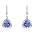Earrings With 3.70ctw Precious Stones - Genuine Clean Diamonds and Tanzanites Made of 14K White Gold Length 29mm