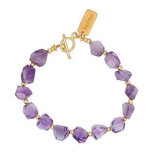 Chunky Amethyst Gemstone Beaded Bracelet with Gold Vermeil KARMA Tag and Accent Beads, 7" Length, #7564