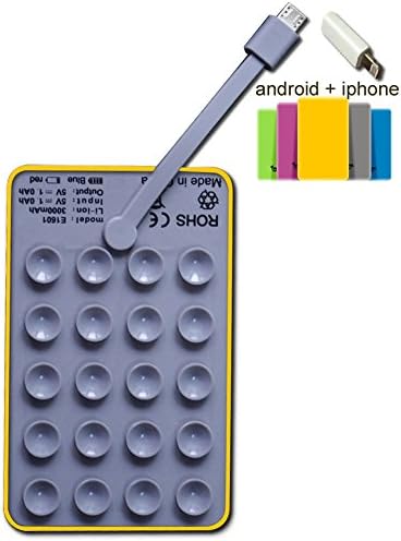 Riroad Pocketable PowerBank with Suction Cups, Portable Battery with 3000mHA, Ultra Compact Compatible Charger, for Iphone and Samsung HUAWEI,portable for running, hiking (Gray)