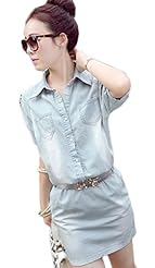 Cotton/Denim Off the Shoulder  Dress