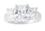 Platinum Plated Sterling Silver Cubic Zirconia Emerald-Cut Three-Stone Cubic Zirconia Ring, Size 7