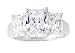 Platinum Plated Sterling Silver Cubic Zirconia Emerald-Cut Three-Stone Cubic Zirconia Ring, Size 7