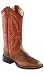 Old West Ladies LeatherBroad Square Toe Cowgirl Boots - Vintage Tan / Red
