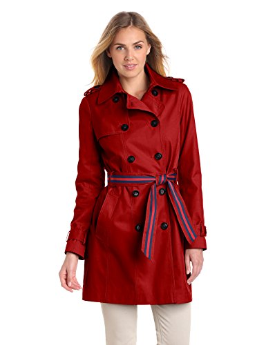 Tommy Hilfiger Women's Double Breasted Trench Coat with Striped Belt