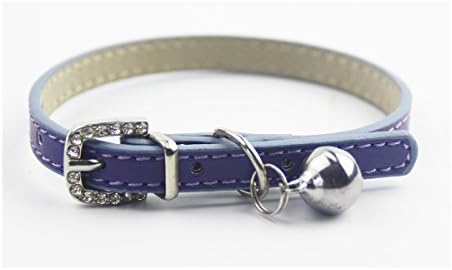 PetTa Leather Cat Dog Collars for Small Medium Puppy Pet with Bell Purple