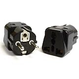 OREI 2 in 1 USA to Europe Adapter Plug (Schuko, Type E/F) - 2 Pack, Black