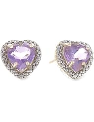 Goldtone Finish Silver Gemstone and Diamond Accent Heart Stud Post Earrings