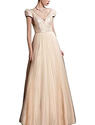 A-line V-neck Cocktail Floor Length Short Sleeves Lace Organza Empire   Waistline Homecoming Dress/Pageant Dress/Prom Dress/Party Dress/Wedding Dress 