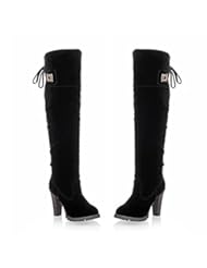 Shoes: Mostrin Womens Back Lace Up Chunky Heel Suede Knee High Riding Boots