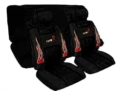 A Set of Low Back Type R Racing Style Front Bucket Seat Covers, Bench Seat Cover, Steering Wheel Cover and Shoulder Strap Cover - Black