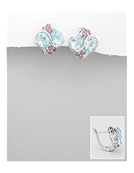 Rhodium plated earrings set with sky blue topaz and rhodolite In 92.5 Sterling Silver Earrings