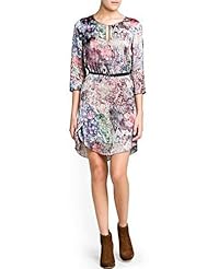 Acrylic Shift Floral Print High-Low-Hem Keyhole Round Neck Party Dress 