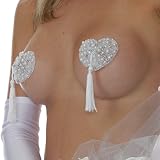 Sexy White Heart Beaded with Rhinestones Pasties Tassels Bride Lingerie Perfect Bridal Gift