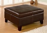 Dark Brown Square Storage Ottoman with Wood Legs