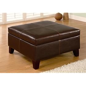 Dark Brown Square Storage Ottoman with Wood Legs