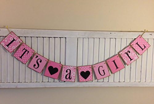 It's a Girl Banner Bunting Sign Garland Baby Shower Decoration Pink Polka Dots Gingham Shabby Gender Reveal Newborn Photo Prop
