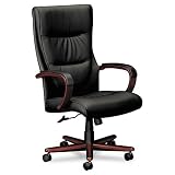 VL844 Series High-Back Swivel/Tilt Chair, Black Leather/Mahogany