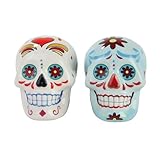 1 X Day of Dead Sugar White & Blue Skulls Salt & Pepper Shakers Set- Skulls Collection